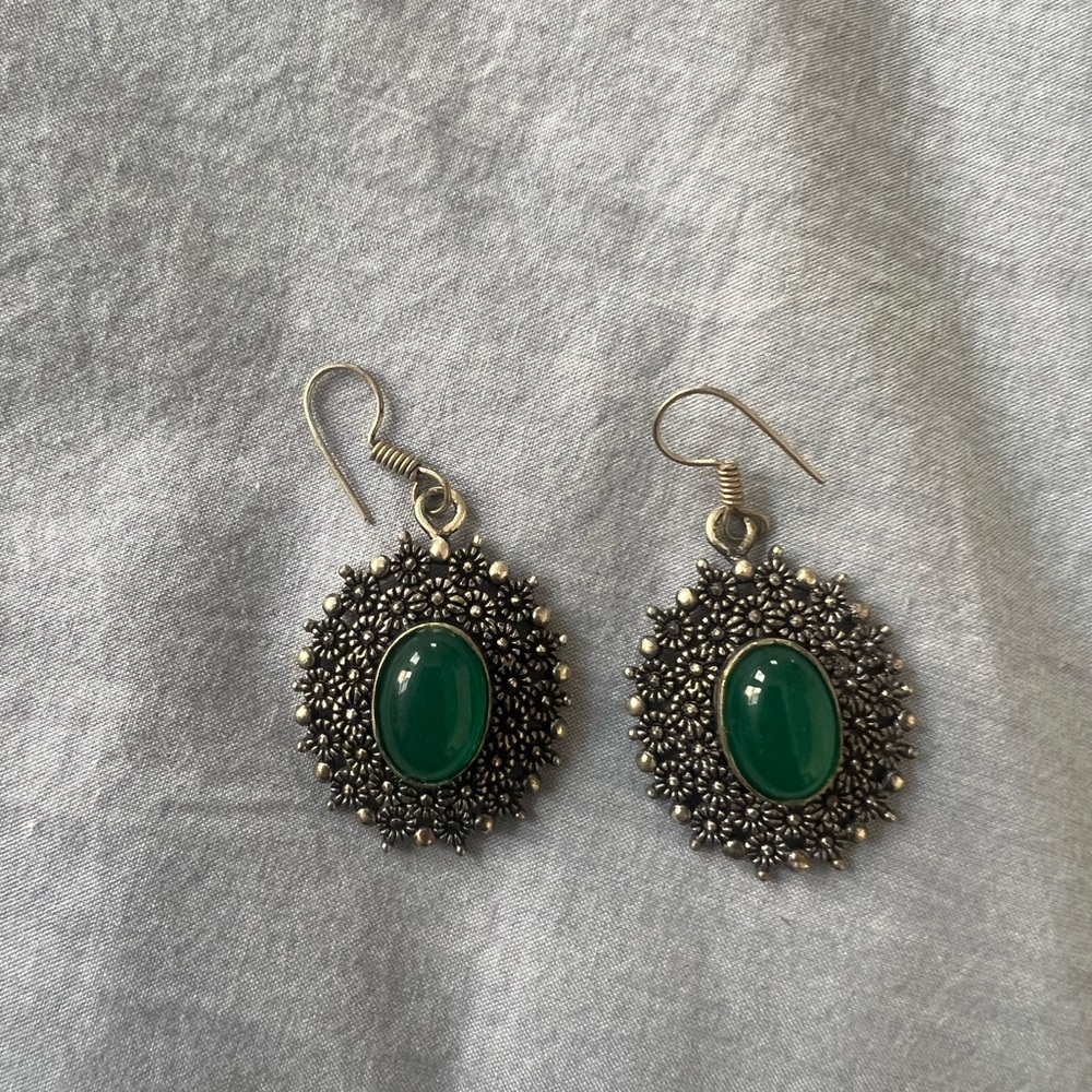 Elegant Silver and Green Earrings